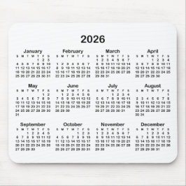 Alfombrilla De Ratón Calendario 2026 Blanco y Negro