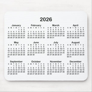 Alfombrilla De Ratón Calendario 2026 Blanco y Negro