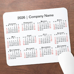 Alfombrilla De Ratón Calendario 2026 con nombre de la empresa en blanco