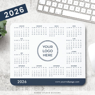Alfombrilla De Ratón Calendario 2026 de Logo Empresarial Azul Marino