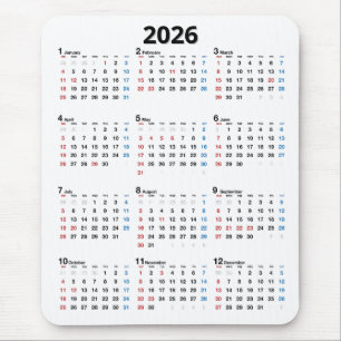 Alfombrilla De Ratón Calendario 2026 en blanco