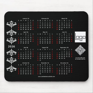 Alfombrilla De Ratón Calendario 2026 Logo de negocio Código QR Barroco