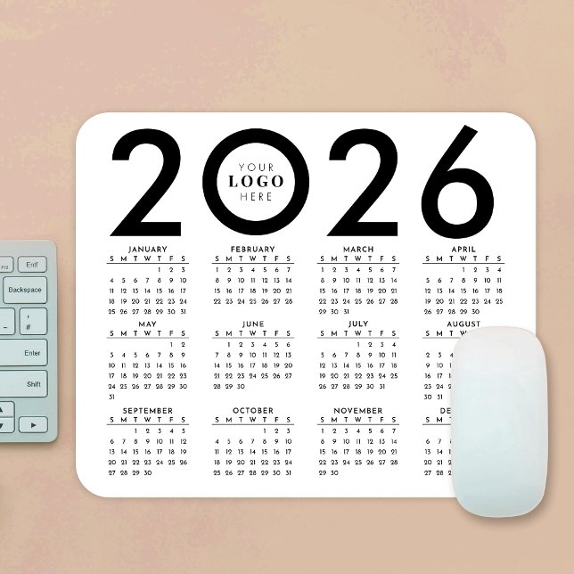 Alfombrilla De Ratón Calendario 2026 Logo de negocios Minimalistas Blan (Subido por el creador)