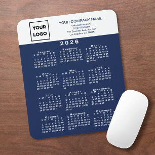 Alfombrilla De Ratón Calendario 2026 Logo Texto Azul Marino Blanco