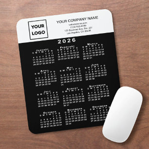 Alfombrilla De Ratón Calendario 2026 Logotipo y texto de negocios Negro