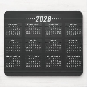Alfombrilla De Ratón Calendario 2026 Negro Blanco Moderno
