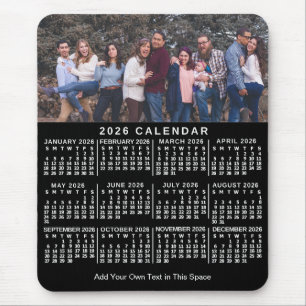 Alfombrilla De Ratón Calendario 2026 Negro Foto Personalizada Nombre Ne