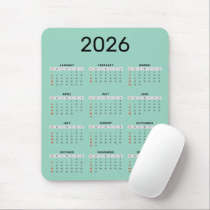 Alfombrilla De Ratón Calendario 2026 negro y azul claro simple
