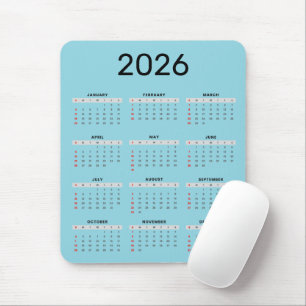 Alfombrilla De Ratón Calendario 2026 negro y azul simple