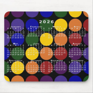 Alfombrilla De Ratón Calendario 2026 Orgullo Arcoíris Lunares en Negro