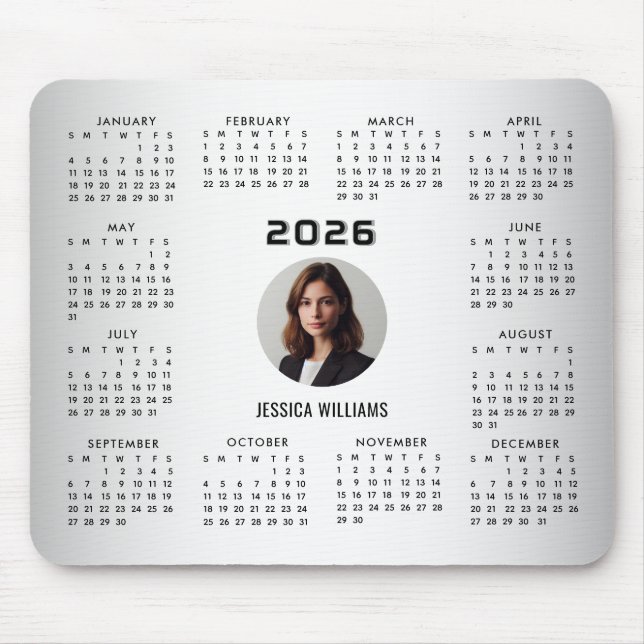 Alfombrilla De Ratón Calendario 2026 Personalizado de fondo gris borros (Frente)