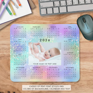 Alfombrilla De Ratón Calendario 2026 - Purpurina arcoiris