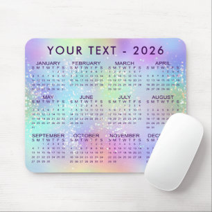 Alfombrilla De Ratón Calendario 2026 Purpurina arcoiris púrpura o Perso