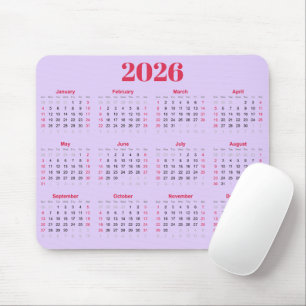 Alfombrilla De Ratón Calendario 2026 rojo y púrpura simple