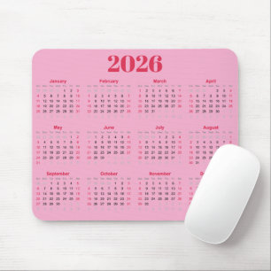 Alfombrilla De Ratón Calendario 2026 rojo y rosa simple