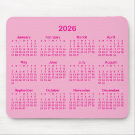 Alfombrilla De Ratón Calendario 2026 Rosa Claro y Brillante