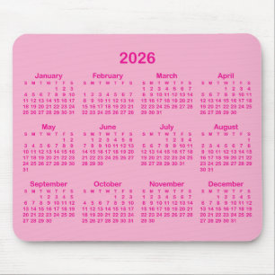 Alfombrilla De Ratón Calendario 2026 Rosa Claro y Brillante