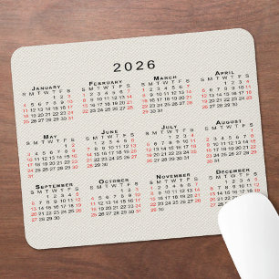 Alfombrilla De Ratón Calendario 2026 Textura de Lona Falsa Beige