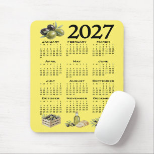 Alfombrilla De Ratón Calendario 2027, Aceitunas Mediterráneas. Amarillo
