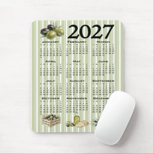 Alfombrilla De Ratón Calendario 2027, Aceitunas Mediterráneas, Rayas Ve