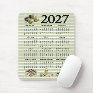 Alfombrilla De Ratón Calendario 2027, Aceitunas Mediterráneas, Rayas Ve