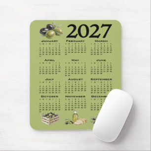 Alfombrilla De Ratón Calendario 2027, Aceitunas Mediterráneas, Verdes