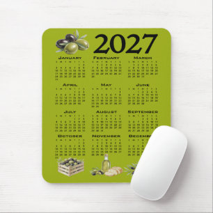 Alfombrilla De Ratón Calendario 2027, Aceitunas Mediterráneas, Verdes