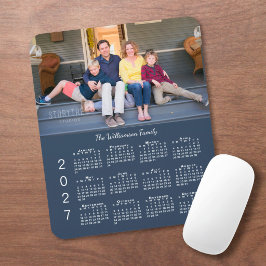 Alfombrilla De Ratón Calendario 2027 Azul Marino con Nombre y Foto Pers