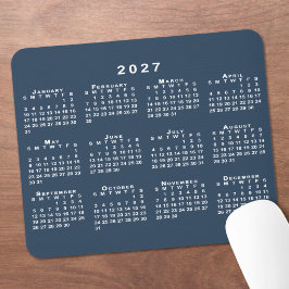 Alfombrilla De Ratón Calendario 2027 Azul Marino y Blanco