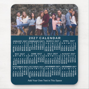 Alfombrilla De Ratón Calendario 2027 Azul Personalizado con Foto y Nomb