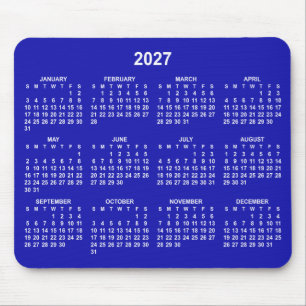Alfombrilla De Ratón Calendario 2027 Azul Real y Blanco
