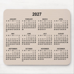 Alfombrilla De Ratón Calendario 2027 beige y negro