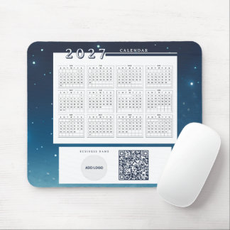 Alfombrilla De Ratón Calendario 2027 Código QR Logo Empresa Galaxia Azu