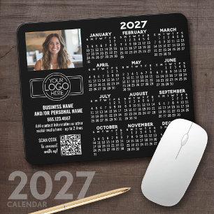 Alfombrilla De Ratón Calendario 2027 con logotipo, código QR, foto NEGR
