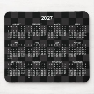 Alfombrilla De Ratón Calendario 2027 de tablero de ajedrez negro monóto