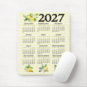Alfombrilla De Ratón Calendario 2027 estilo italiano limones rayas amar