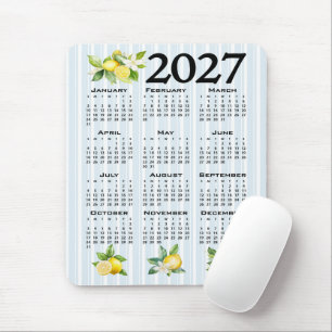 Alfombrilla De Ratón Calendario 2027 estilo italiano limones rayas azul