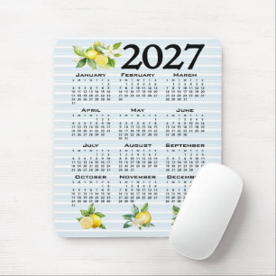 Alfombrilla De Ratón Calendario 2027 estilo italiano limones rayas azul