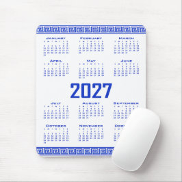 Alfombrilla De Ratón Calendario 2027, Falso Griego, Azul Griego sobre B
