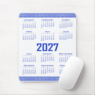 Alfombrilla De Ratón Calendario 2027, Falso Griego, Azul Griego sobre B