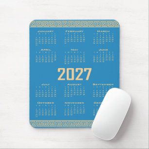 Alfombrilla De Ratón Calendario 2027, Falso Griego, Beige sobre Azul Co