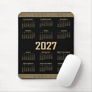 Alfombrilla De Ratón Calendario 2027, Falso Griego, Beige sobre Negro