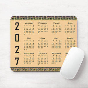 Alfombrilla De Ratón Calendario 2027, Falso Griego, Negro sobre Beige