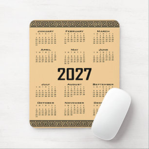 Alfombrilla De Ratón Calendario 2027, Falso Griego, Negro sobre Beige