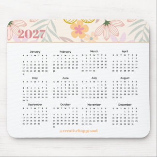 Alfombrilla De Ratón calendario 2027 floral simple moderno anual escrit
