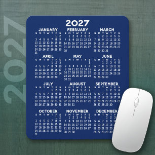 Alfombrilla De Ratón Calendario 2027 - fondo azul marino - Vertical