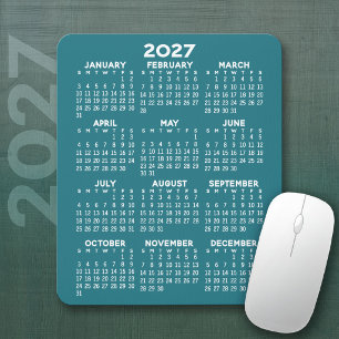 Alfombrilla De Ratón Calendario 2027 - fondo azul - Vertical