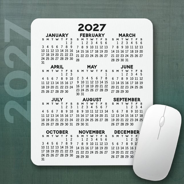 Alfombrilla De Ratón Calendario 2027 - fondo blanco - Vertical  (2027 Calendar Mousepad)