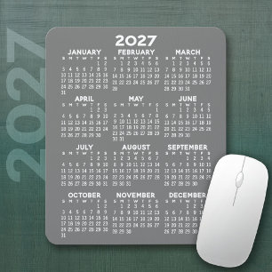 Alfombrilla De Ratón Calendario 2027 - fondo gris - Vertical