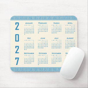 Alfombrilla De Ratón Calendario 2027, Fret Griego, Azul sobre Cosmic La